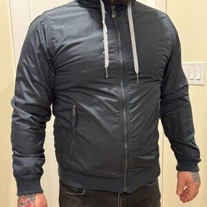 Navy windbreaker with cotton inside